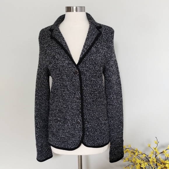 TALBOTS Merino Blazer Cardigan Medium Pure Merino Wool Black Knit - Picture 7 of 7